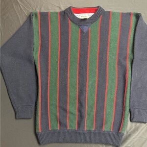 Gitano Navy V-Neck Sweater with Green Panels & Red Stripes